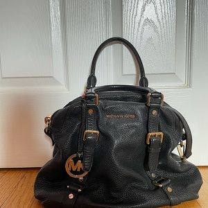 Michael Kors Black Leather Crossbody Satchel with Gold Hardware